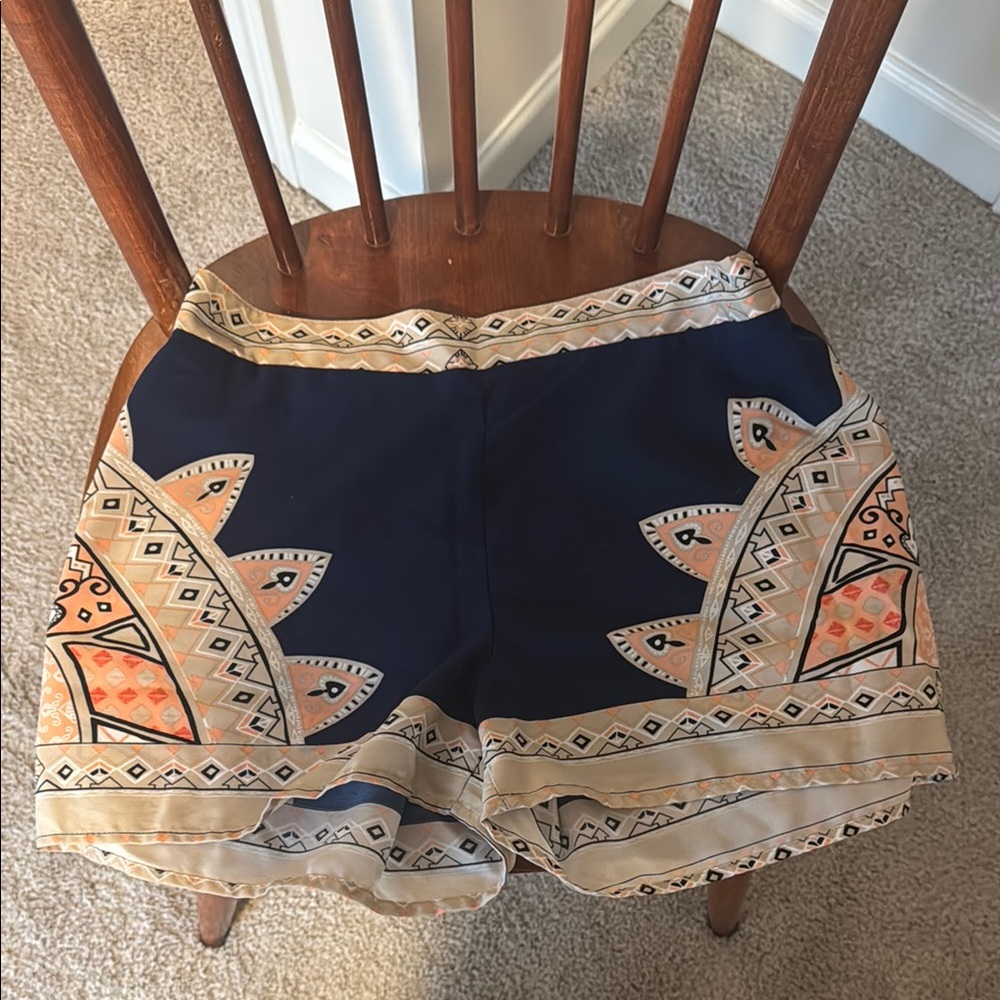 Navy and Beige Patterned Women's Shorts